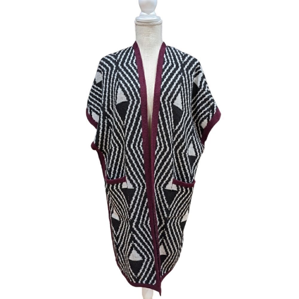 ORIANA Italy Geometric Print Wool Blend Open Front Sweater Cardigan Size S